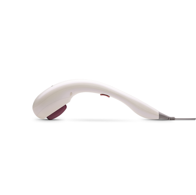 uPamper Lite Handheld Massager with ergonomic curved design and a power cord, designed for targeted muscle relief and relaxation.